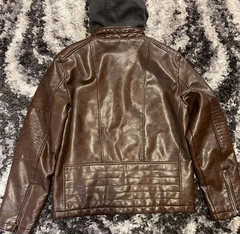 Levi's Men's Brown Faux-Leather Hooded Racer Jacket - Picture 3 of 5